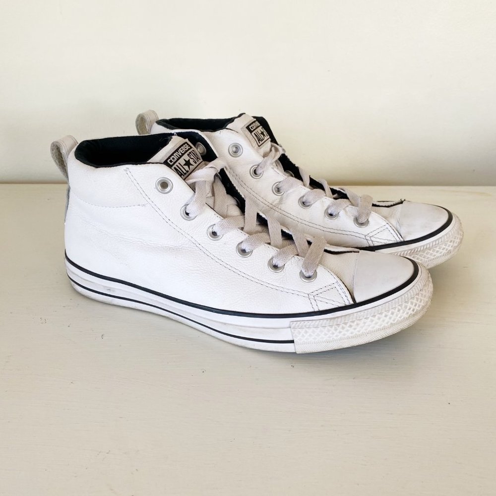 Converse Chuck Taylor All Star White Leather Mid Top Sneakers Men's 8.5